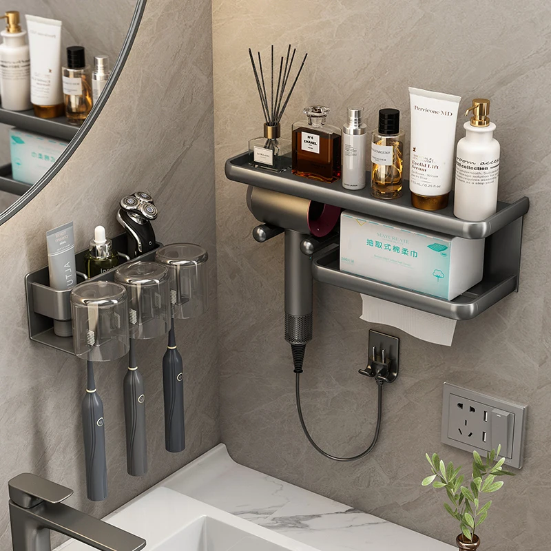 

Toothbrush Home Aluminium Mounted Space Rack Organizer Wall Bathroom Accessories Storage Stand Electric Holder Toothpaste Alloy