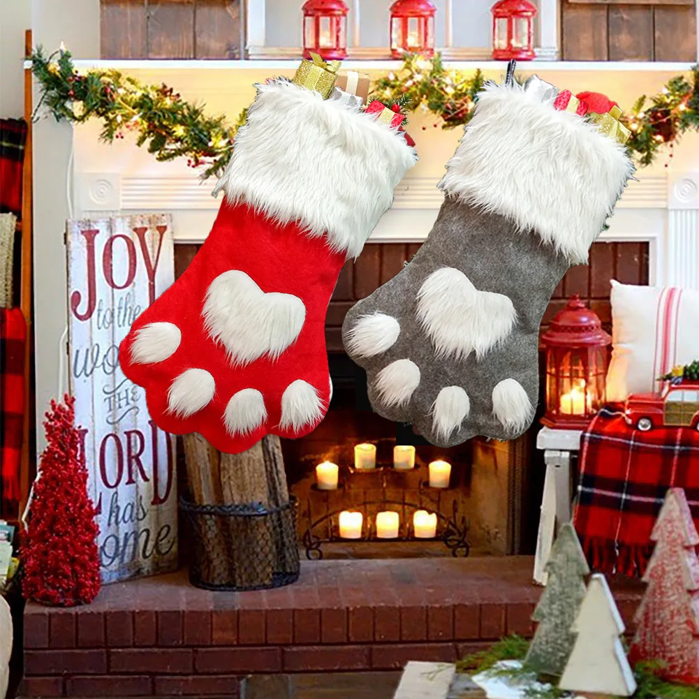 

Christmas Stocking Long-Haired Dog Claw Christmas Socks Gift Bag Christmas Tree Ornaments Christmas Decorations For Home Party