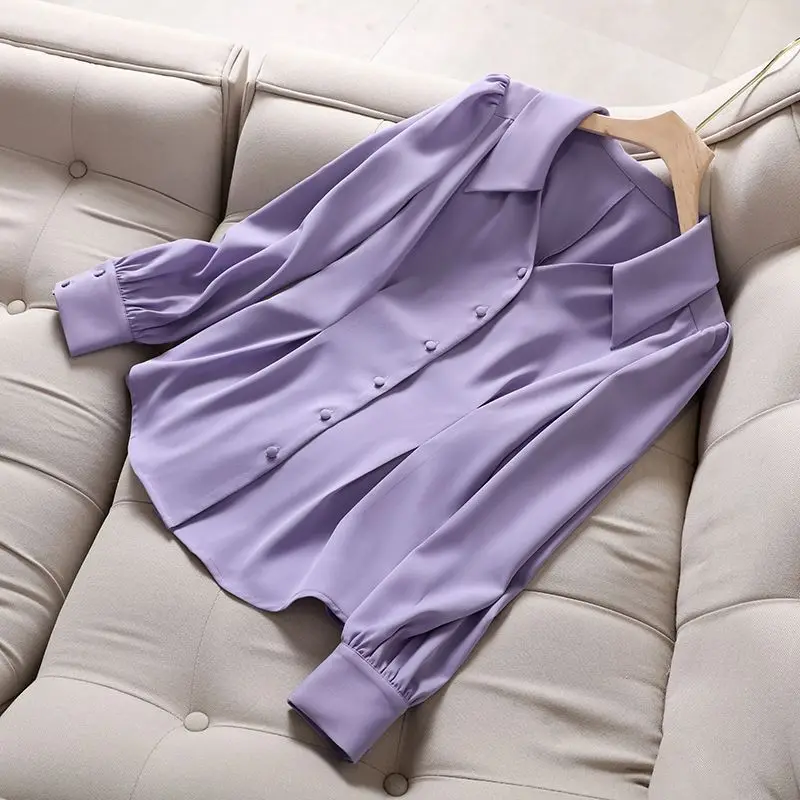 Темпераментные модные весенние новые шифоновые рубашки женские однотонные