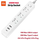 Оригинальный удлинитель питания XIAOMI 2500 Вт, 3 розетки, зарядное устройство USB, быстрая зарядка, 20 Вт, Type-C PD Power, 18 Вт, 2 порта USB, выходное зарядное устройство QC3.0