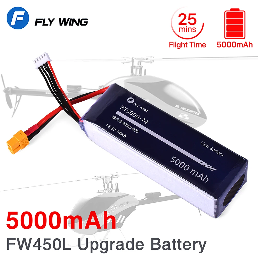 

Fly Wing FW450L 5000mAh 4S Lipo Battery ACE Tattu 14.8V 35C Upgrade Battery with XT60 Plug For RC Helicopters 25min Flight Time