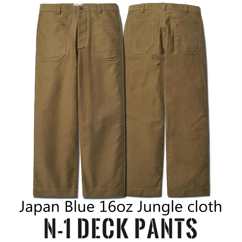 

RAY KWOK Men's Vintage Military USN N N-1 DeckPants Okayama 16oz JungleCloth Amekaji Casual Loose Overalls
