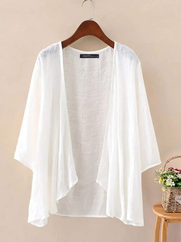 

ZANZEA Women Fashion Cardigan Shirt Summer 3/4 Sleeve Solid Blouse Casual Holiday Beach Holiday Kimonos Blusas 2023 Oversized