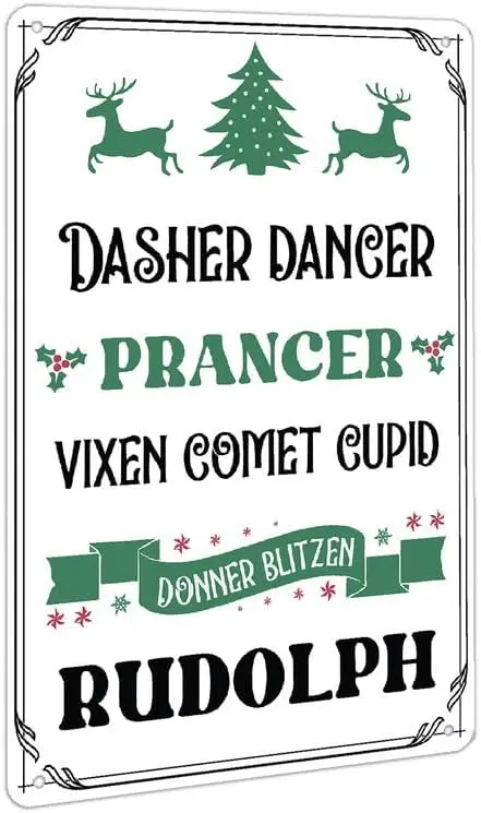 Rendeer mes Metl Tn Sgn Dsher Dncer Prncer Vxen Comet Cupd Donner Bltzen Rudolph Chrstms Sgns Декор для дома Cfe Br Shop Room