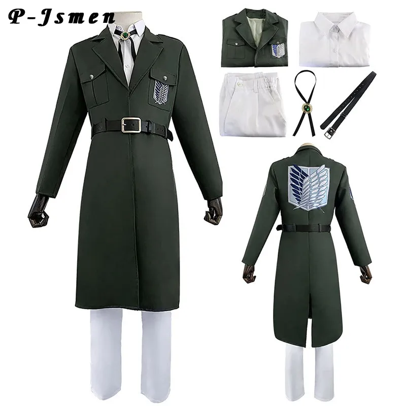 

Attack On Titan Anime Cosplay Costume Shingeki No Kyojin Coat Soldier Jacket Survey Corps Outfit for Halloween Theme Party Adult