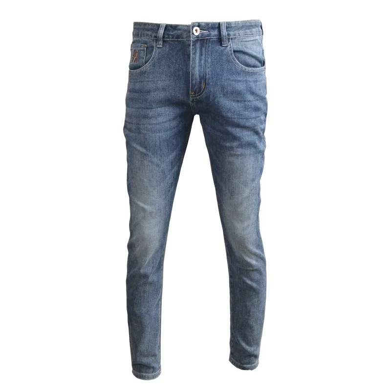 Summer Men Blue Jeans Fashion Korean Style Slim Fit Pencil Pants Streetwear Casual Lightweight Denim Trousers
