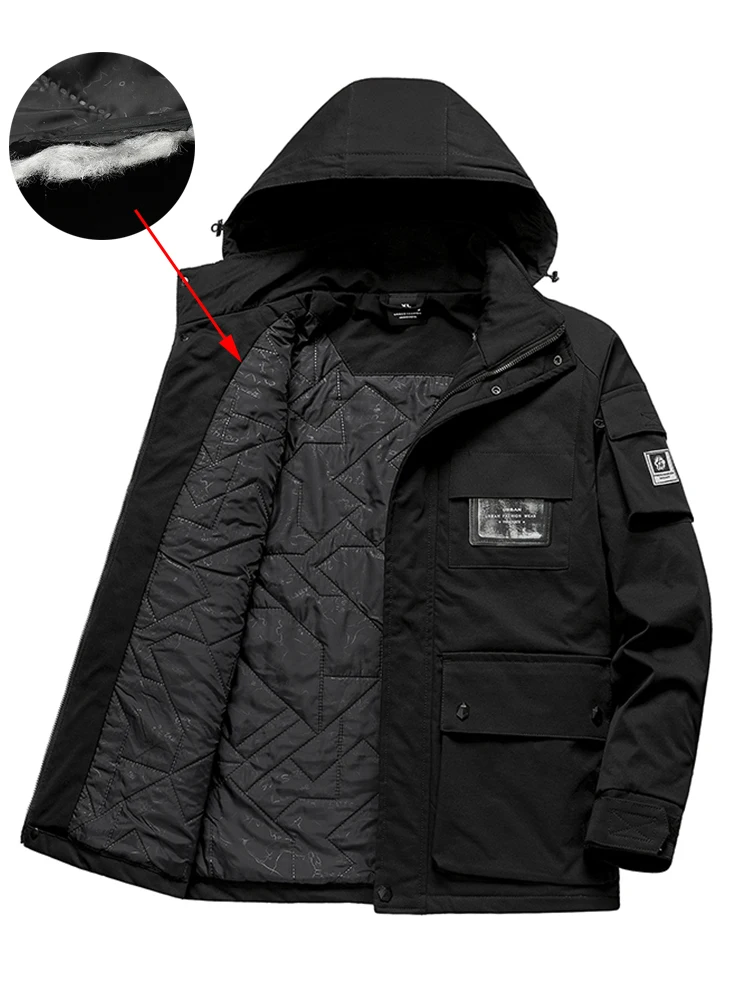 Men's Warm Parka Jacket Winter Multi-pocket L Hooded Waterproof Windproof Jacket Men's Casual Thick Warm Parka Coat Plus Size