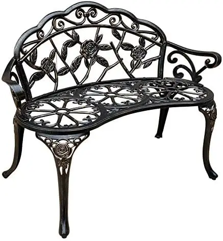 

Bench, Metal Park Bench Cast-Aluminum Outdoor Benches Front Porch Outdoor Furniture with Floral Rose for , Park, Lawn, Yard（Ve