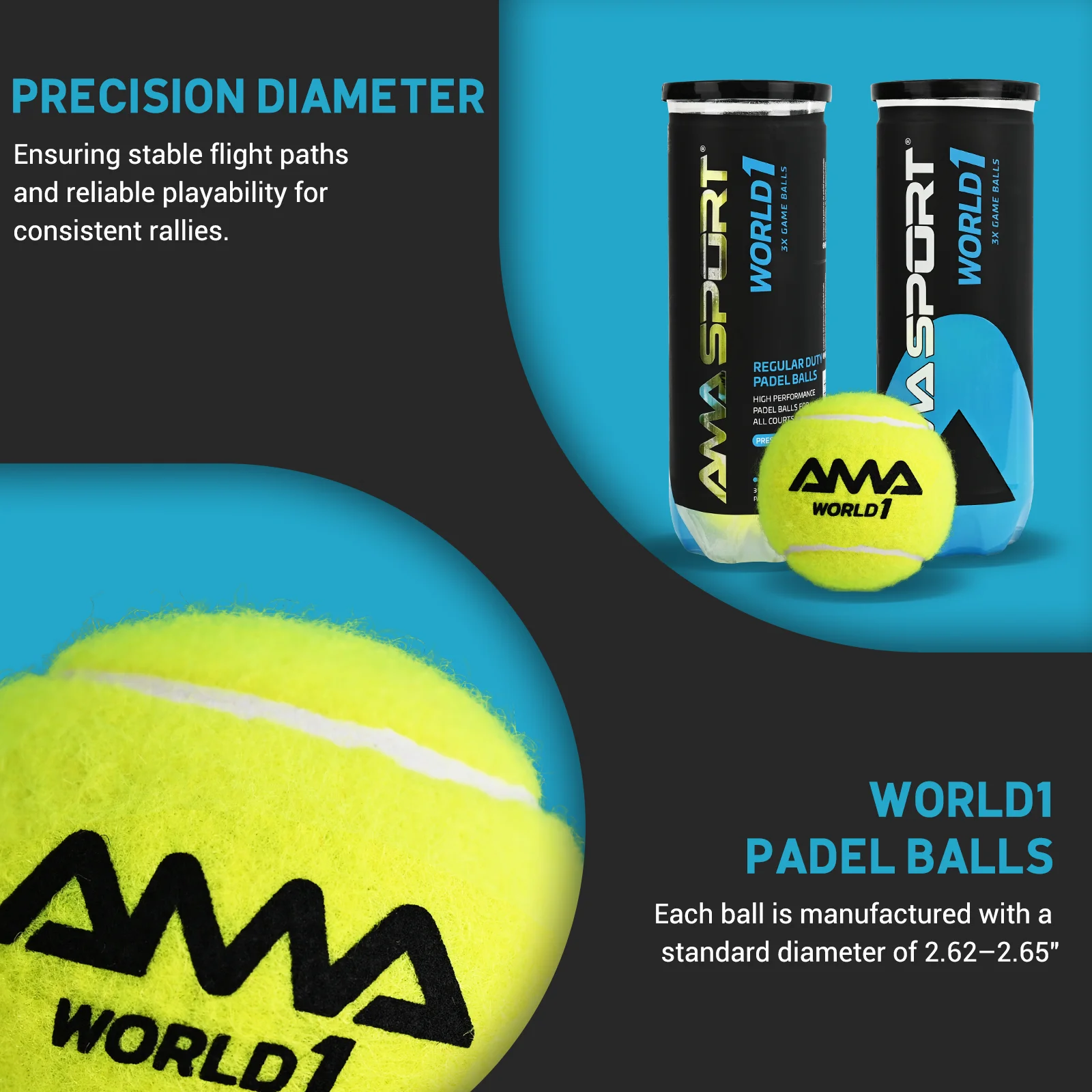 Фото AMA SPORT World Padel Balls 1 банка 3 мяча — Optimal Bounce Padel Balls для профессионалов и любителей теннисного мяча №5