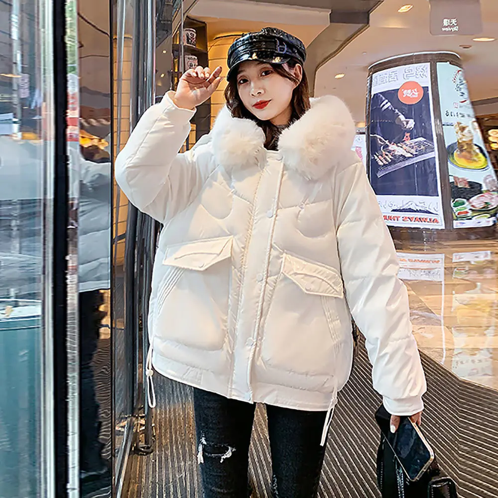New Winter Jacket Women's Clothes Fur Hooded Short Parkas Thick Warm Cotton Padded Jackets Woman Winter Coat