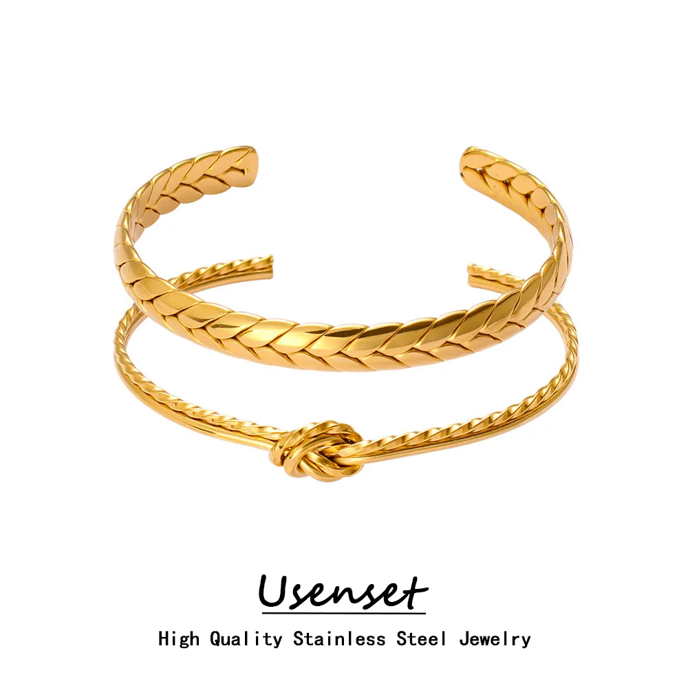 Модный Браслет-манжета USENSET из нержавеющей стали с пшеничной текстурой эффектный