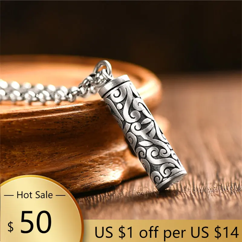 

Vintage 925 Silver Necklace Male Blessing Bijou Retro Pendant Can Be Opened To Hold Things Amulets Necklaces For Men Jewelry