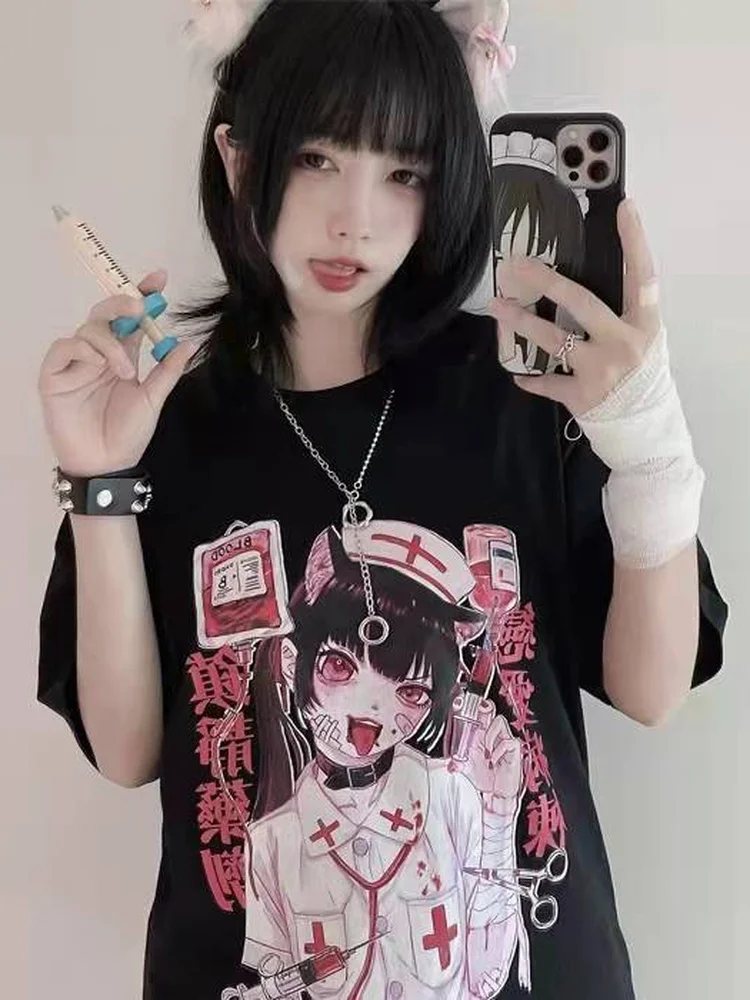 Deeptown Japanese Two-dimensional Kawaii Anime T-shirt Women Tops Harajuku Graphic Tees Cute Print T Shirt Summer Short Sleeve