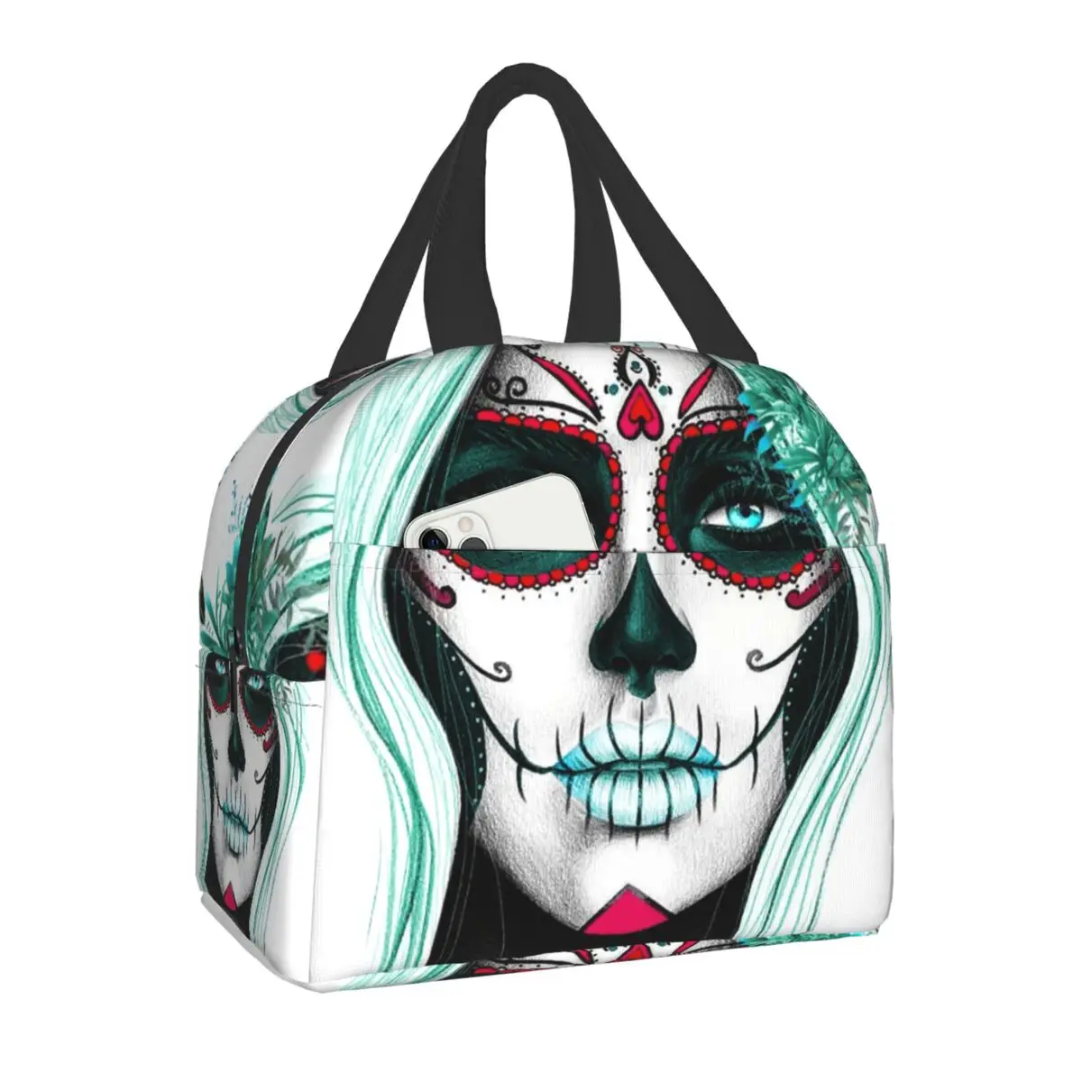 

Day Of The Dead Sugar Skull Insulated Lunch Bag for Women Mexican Calavera Catrina Thermal Cooler Bento Box Office Picnic Travel