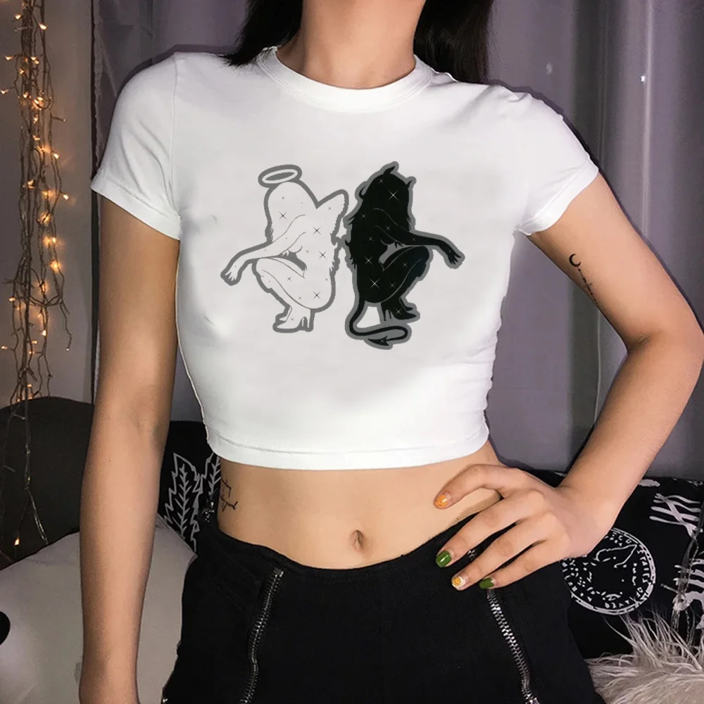 

Футболка y2k с ангелом, эстетическая корейская мода yk2, кроп-топ для девушек, графическая фея, гранж, корейская мода yk2, футболки