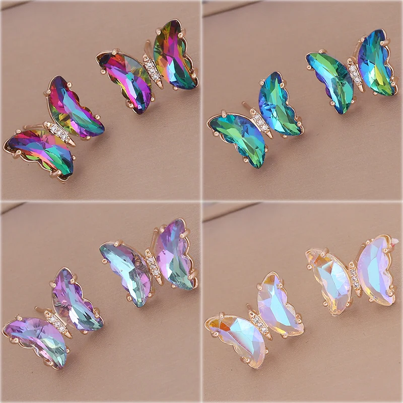

925 Silver Stainless Steel Stud Earrings Personalized Butterfly Crystal Stud Earrings Luxury Style for Women Fashion Jewelry