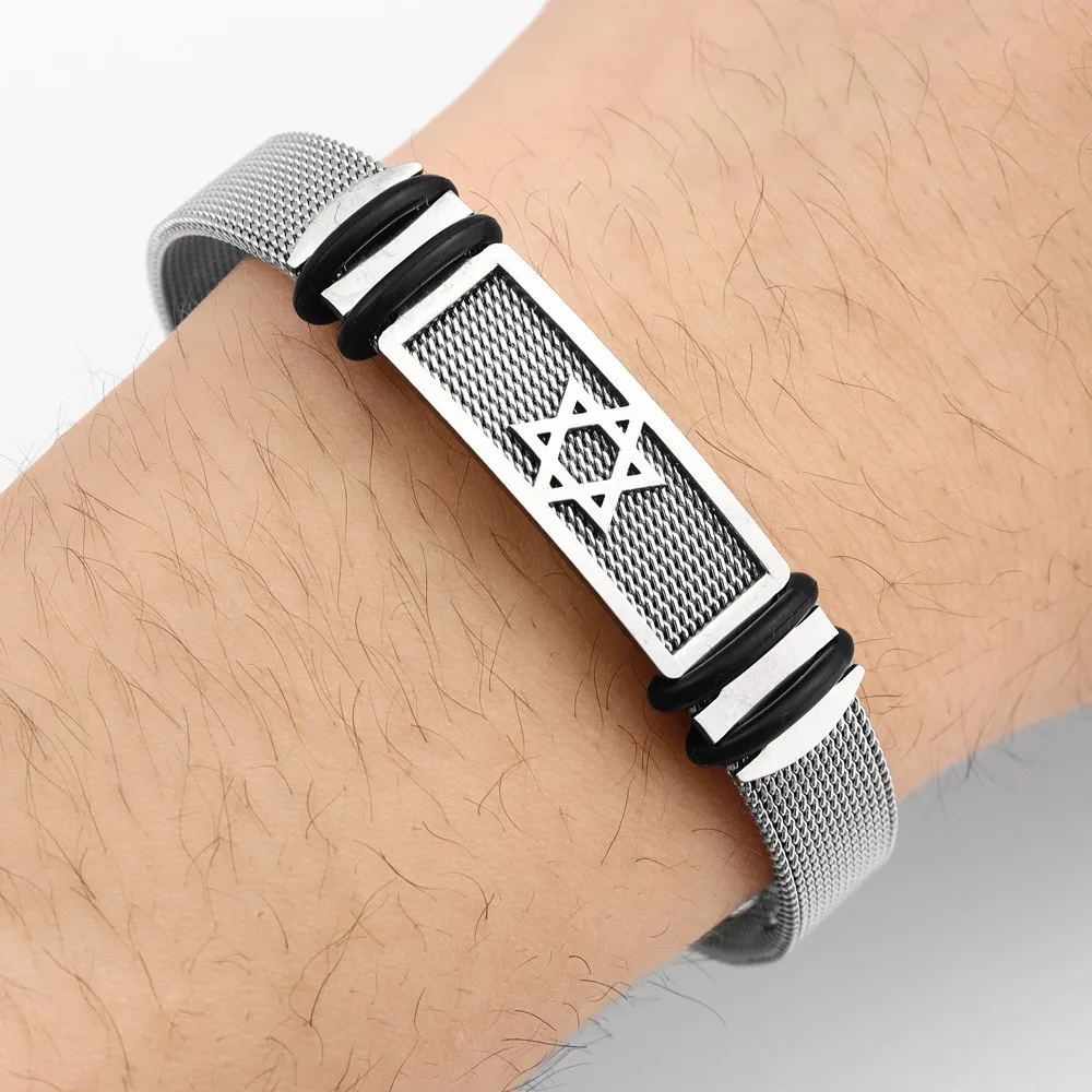 Новый простой металлический браслет из нержавеющей стали с шестиконечными