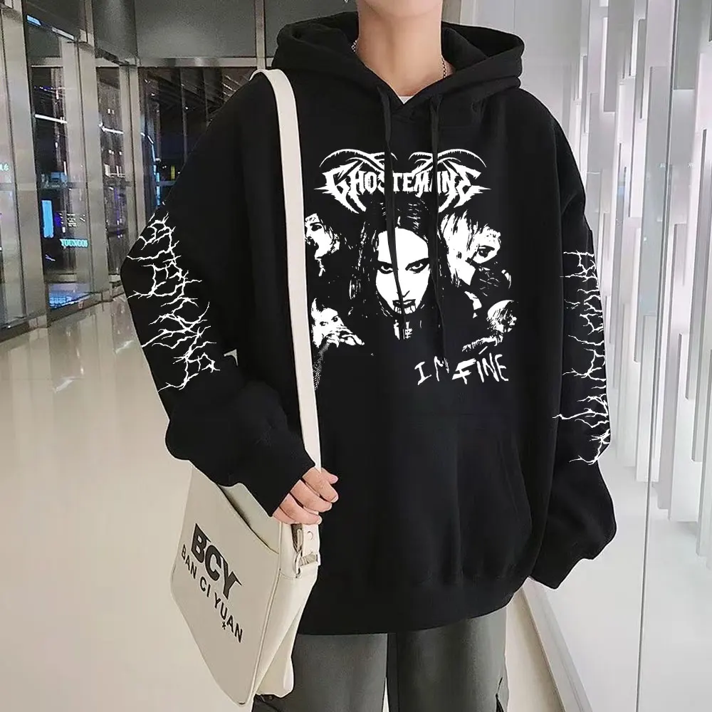 

Толстовка ghosteгрин с капюшоном для парней, готический винтажный Графический свитшот с капюшоном, крупноразмерные мужские подростковые повс...