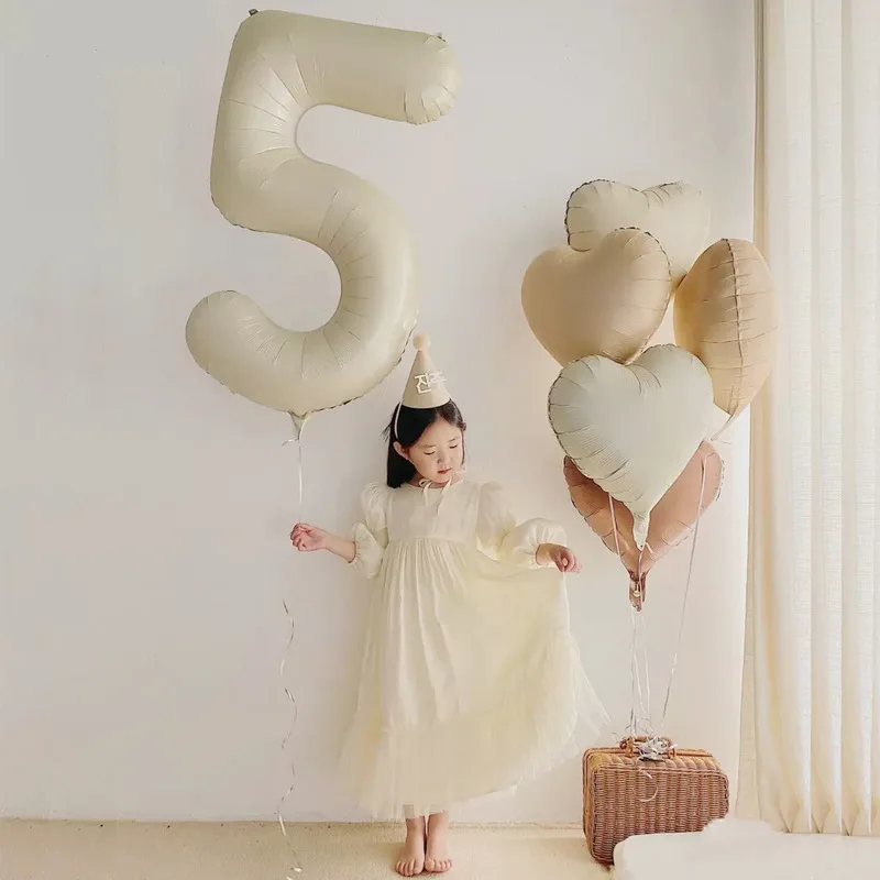 

6Pcs Cream Color Number Balloon Set 40Inch Beige Caramel Number 0-9 Balloon Foil Helium Ball Birthday Wedding Party Decoration