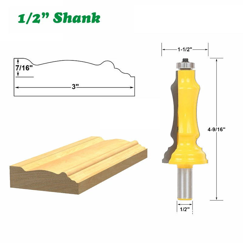 

1PC 1/2" 12.7MM Shank Milling Cutter Wood Carving Door Window Line Casing Router Bit Woodworking Milling Cutter Wood Tungsten