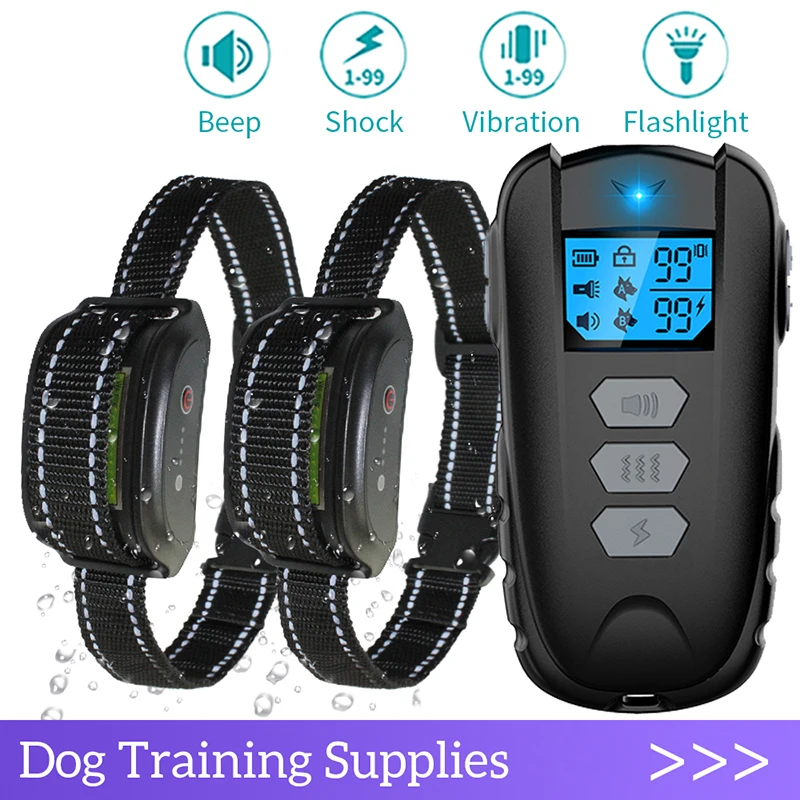 

17M Collar eléctrico de entrenamiento para perros, a prueba de agua, con vibración y sonido, recargable, Control remoto, 1000ft