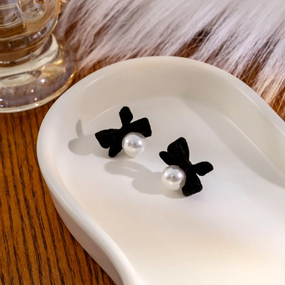 Красный черный бант жемчужные серьги ювелирные аксессуары большие бусины