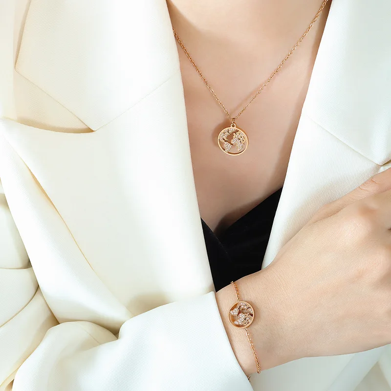 

French Entry Lux Sky Diamond Bracelet Zircon Map Necklace Rose Gold Set Valentine's Day