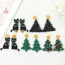 10Pcs/Lot Christmas Glittering Decorations Fashion Acrylic Charms Bells Cat  Accessories For  Jewelry Diy Making