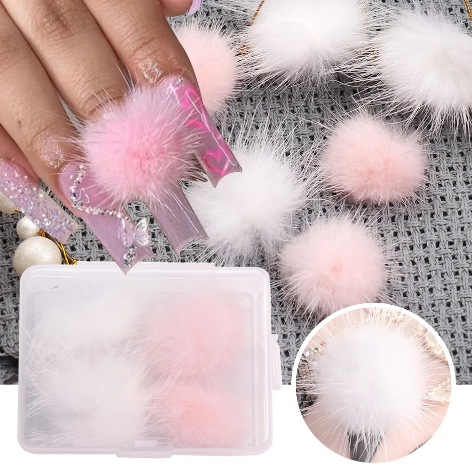 

6 шт. пушистые меховые накладные помпоны магнит белый розовый норковый помпон съемные амулеты зимний маникюр украшение для ногтей аксессуар SAS21