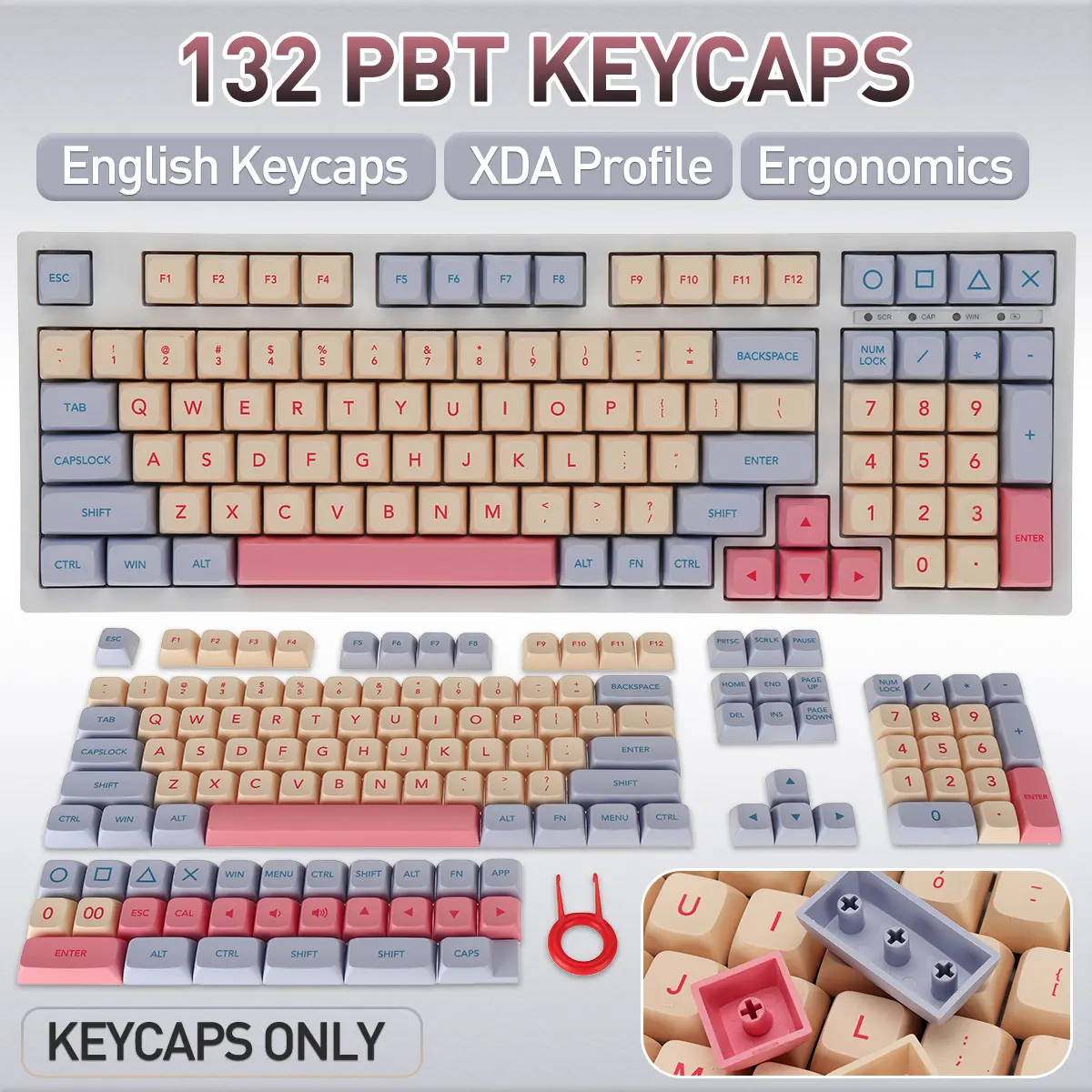 

132 Keys Spun Sugar XDA Profile Thermal Sublimation PBT Ergonomics Custom Keycaps Key Caps for Mechanical Keyboards PC Computer
