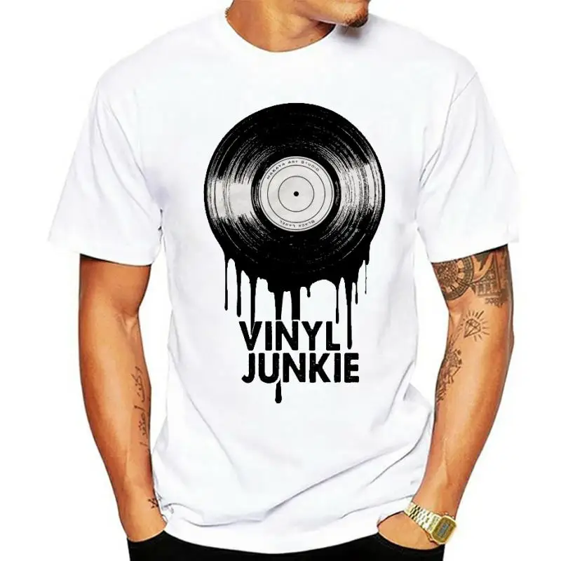 

Mens Music Shirt Vinyl Junkie with print in black light grey S-XXXL men t shirt