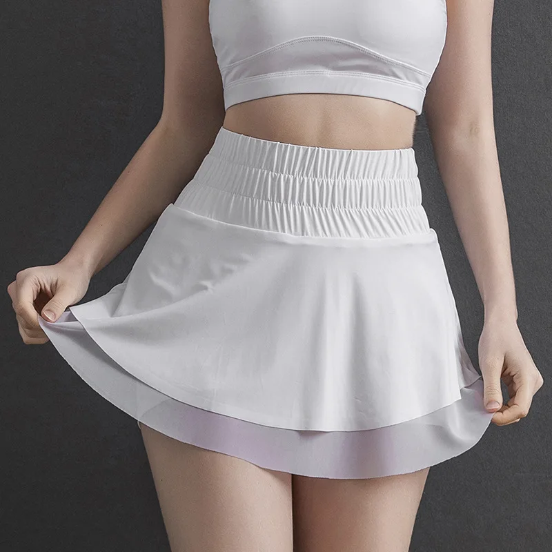 Women's High Waist Tennis Skirt Yoga Fitness Short Skirt Female Running Quick Dried Mesh Short Skirt Sports Skirt Biker Shorts