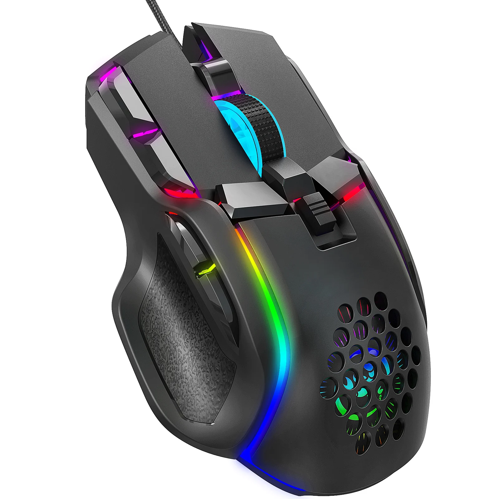 

HXSJ S700 10 Keys Wired Gaming Mouse Macro Programming Ergonomic Mice with 6 Adjustable DPI RGB Light Effect Wide Compatibility