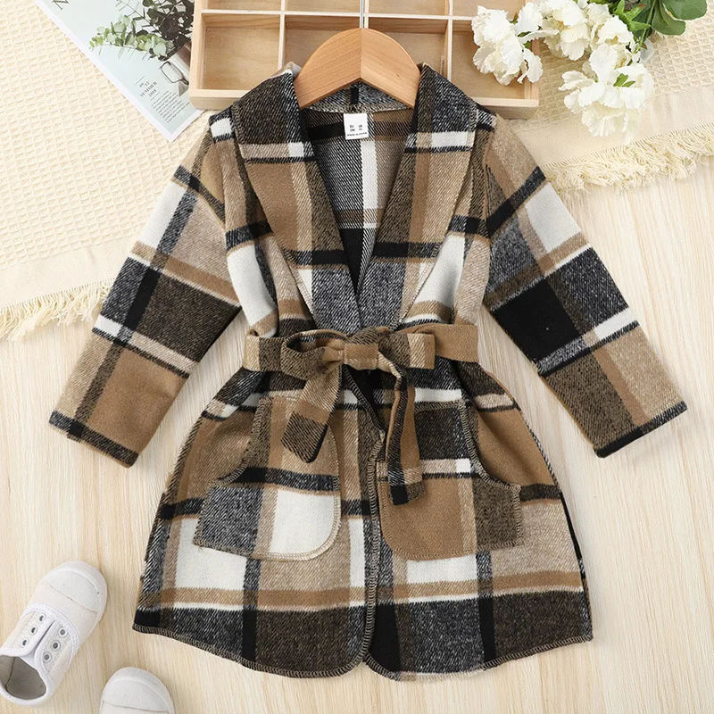 

Winter 2022 New Arrivals Girls Cute Dresses Long Sleeve Plaid Brown Plaid Cute Sweet Baby Dress Vestidos 4-7T