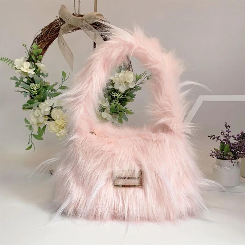 Autumn Winter Popular Handbags Retro Candy Color Niche Plush Bag Women New Trend High-quality Texture Plush Underarm Handbags