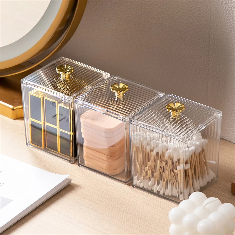 

Makeup Storage Organizer Bathroom Jar Cotton Swab Storage Acrylic Square Container Cotton Puff Storage Box Cosmetic Box