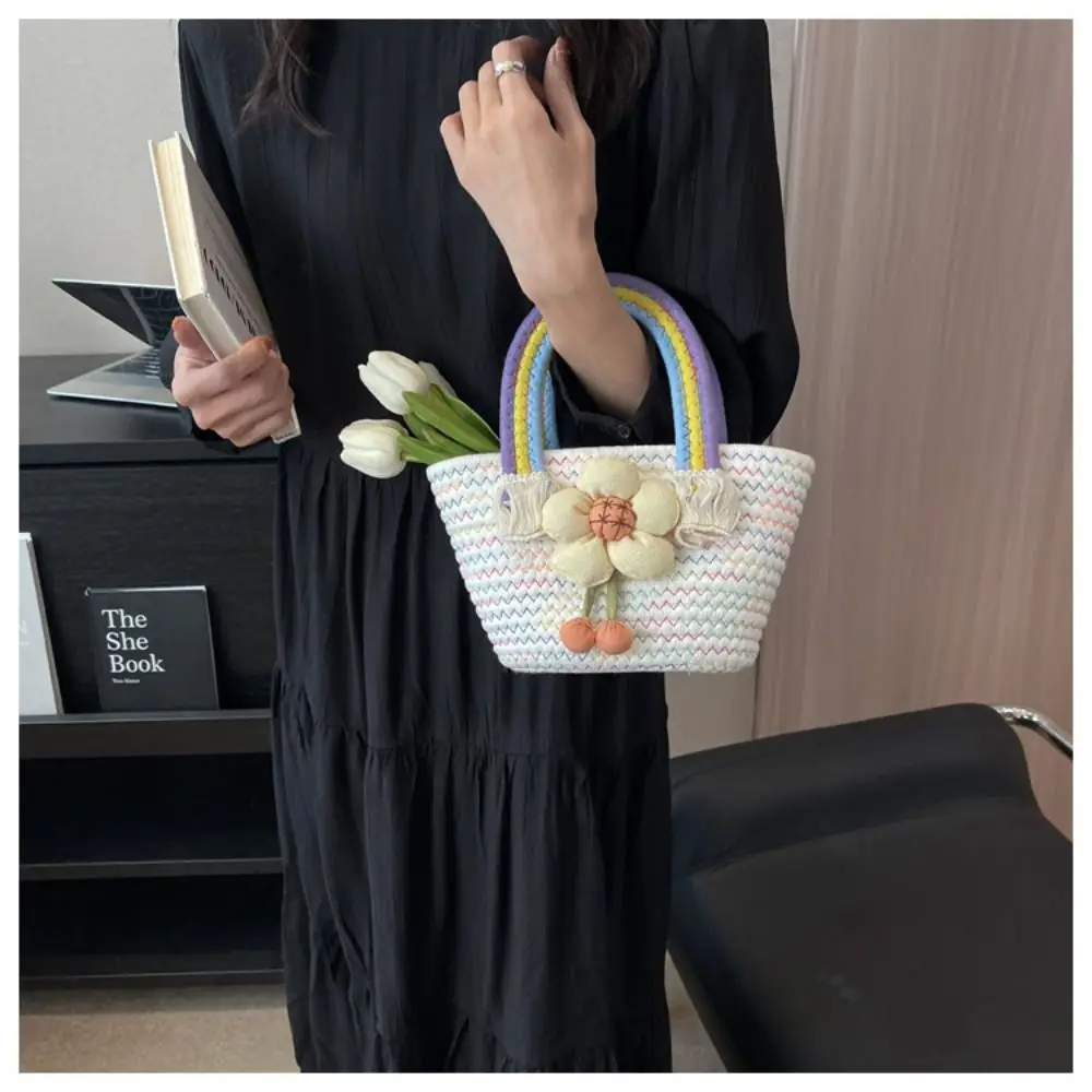 Радужная Хлопковая Тканая Сумка Веревочная Корзина Для Хранения Девочек
