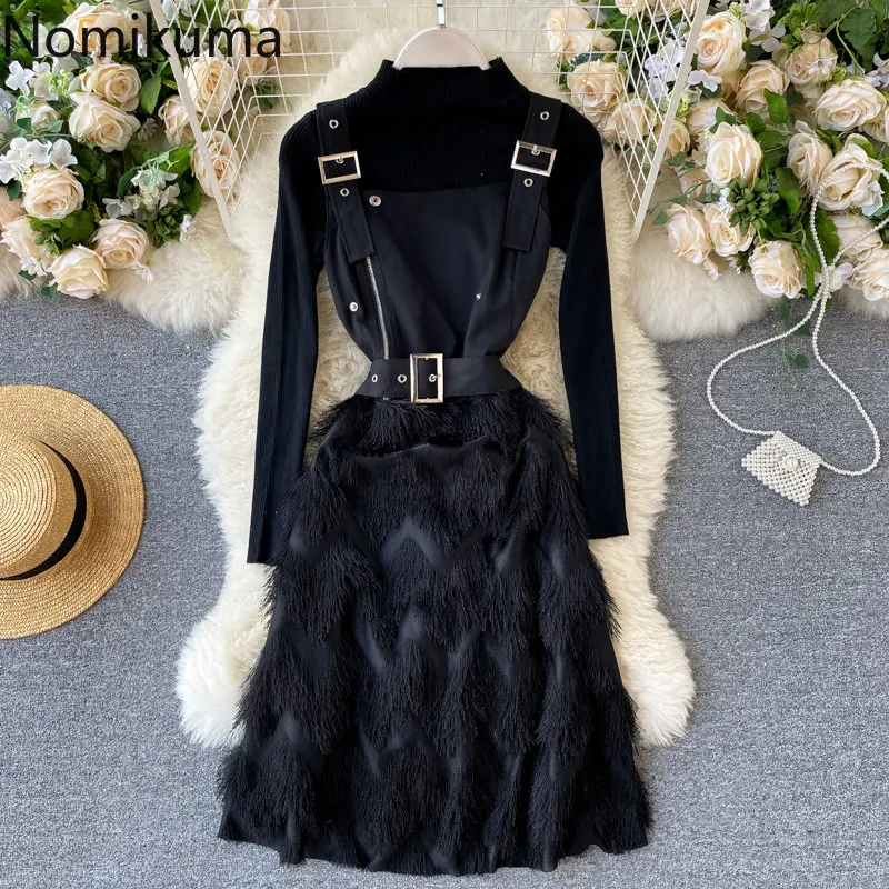 

Nomikuma, наборы, весна-осень, полувысокий воротник, кисточки, лоскутные наборы, Модный комплект для женщин, 2 шт.