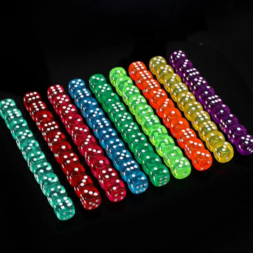 

14mm Acrylic Transparent 6-Sided Party Dice 12 Color High Quality Toy Dices For Club / Family Games Round Corner Boutique Game