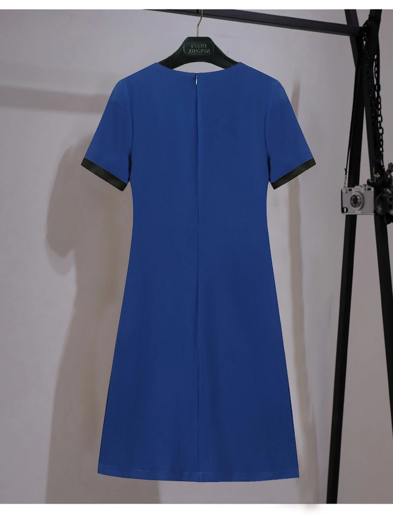 

European Style 2022 new fashion Temperament Large Size Loose Thin Belly Covering Short Sleeved Dress Vertical Feeling Slim Skirt