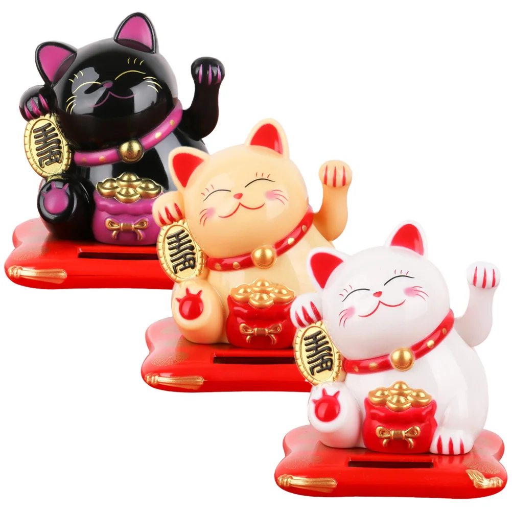 

Cat Maneki Neko Waving Chinese Arm Fortune Wealth Figurine Solar Japanese Welcoming Figure Statue Statues Figurines Car