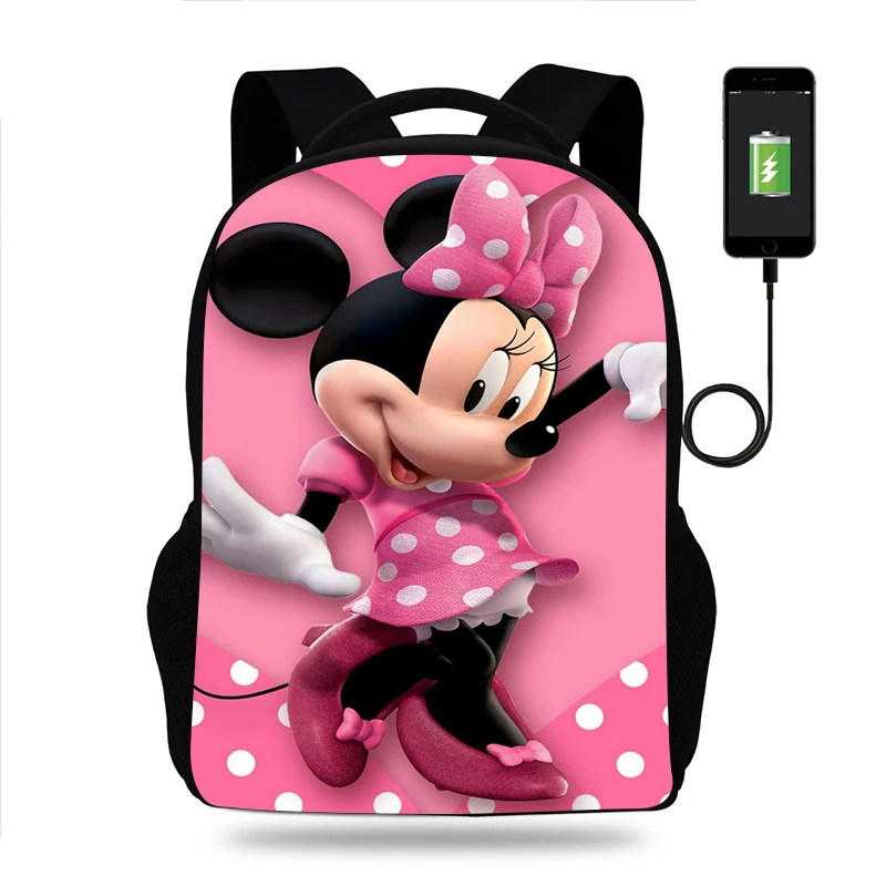 

Disney Mickey Minnie Mouse Backpack Boys Girls School Bag Book Bags Men Women Rucksack Teens USB Travel Knapsack Mochila