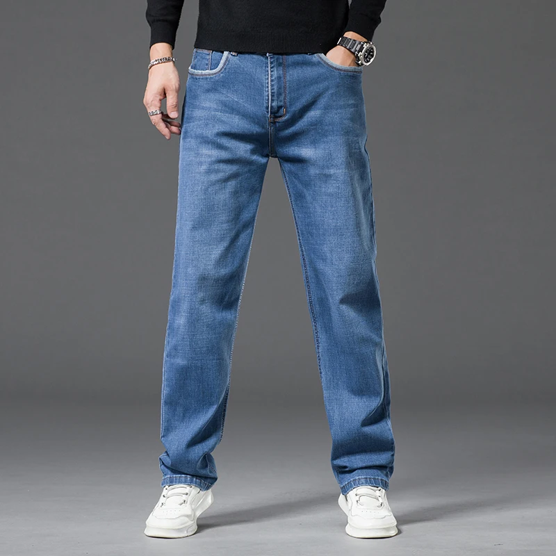 2022 Men's Straight-leg Trouse  Loose Classic Style Advanced Jeans Stretch Baggy Pants Male Plus Size 40 42 44