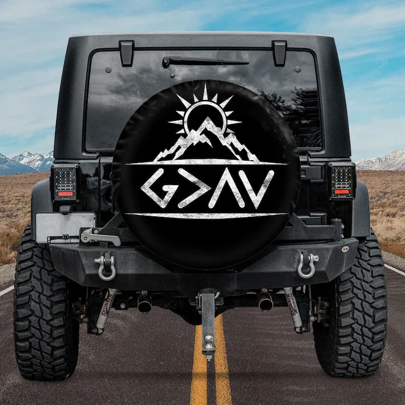 

God Is Greater Than The Highs And Lows Spare Tire Cover - Car Accessories, Custom Spare Tire Covers Your Own, Tire Protectors