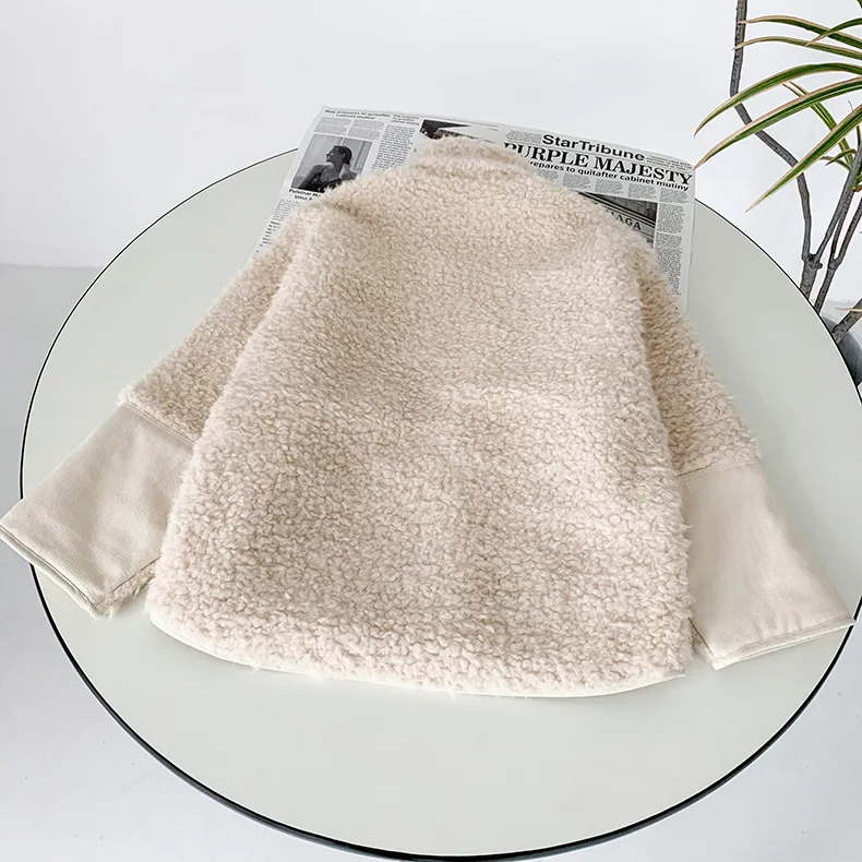 loose women tops Half Zipper Women's Coat Faux Lamb Wool Long Sleeve Stitching Simple Female Jackets Autumn Winte tendy fur faux