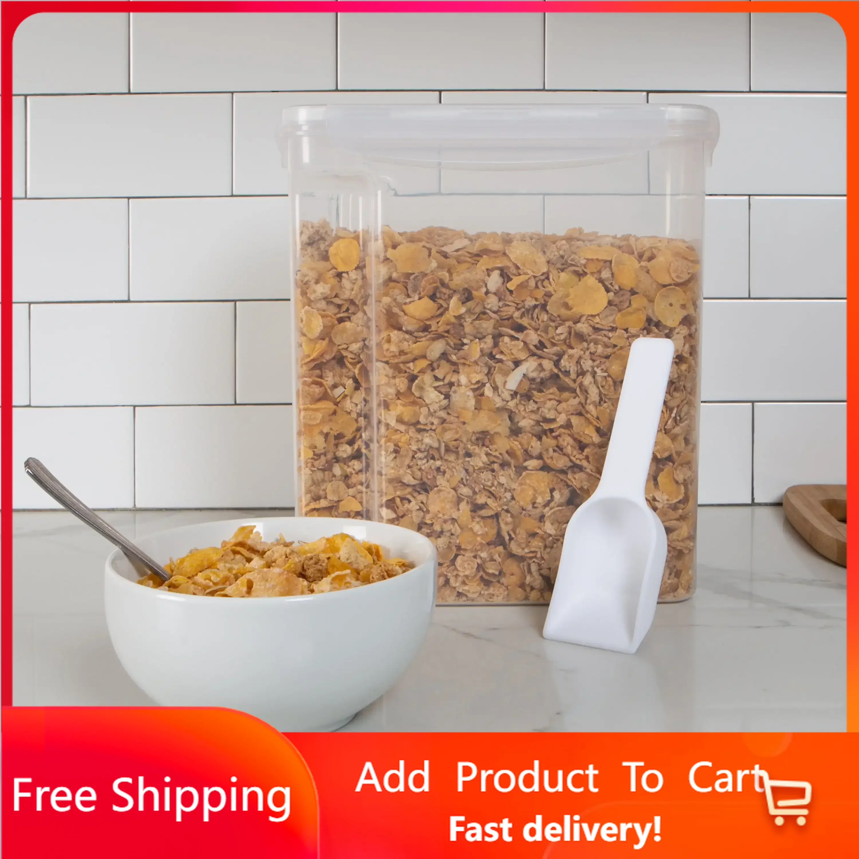 

2 Pack Medium and Large Size Plastic Airtight Cereal Container with Scooper, Storage Containers, Kitchen Storage Container