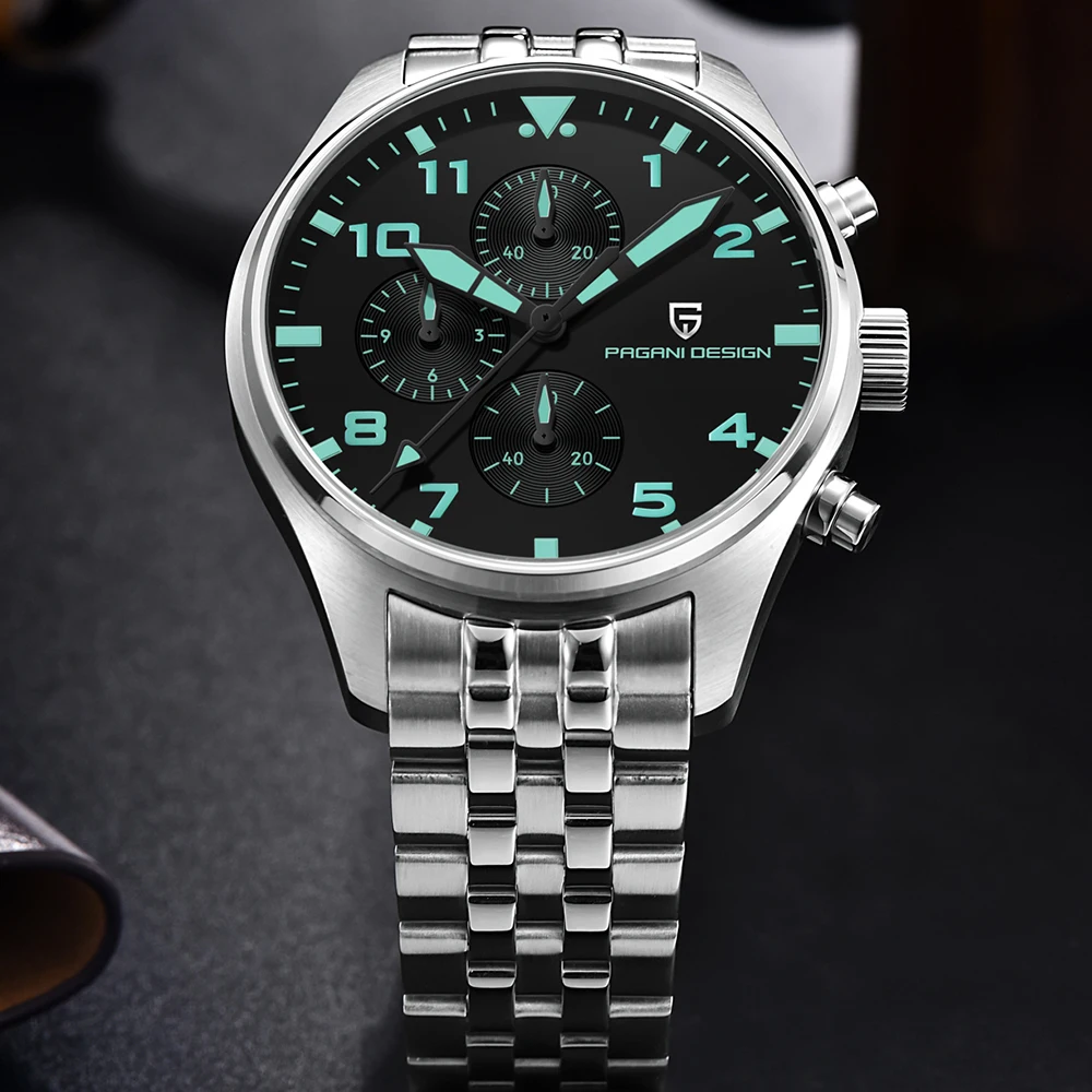 

Pagani Design 2023 New 42MM Pilot Series Multifunctional Time Zone Quartz Watch 10Bar Sapphire Luminous Men Watches Chronograph