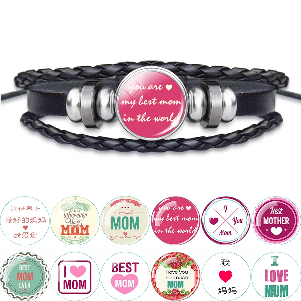 

"Best Mom" Braided Bracelet Fashion Punk Mother Bracelet Jewelry Women's Accessories Mother's Day Gift for Mother Charm Bracelet