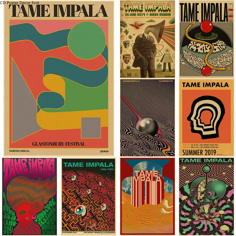 Психоделический постер Tame Impala постеры из крафт-бумаги в стиле рок-музыкальной