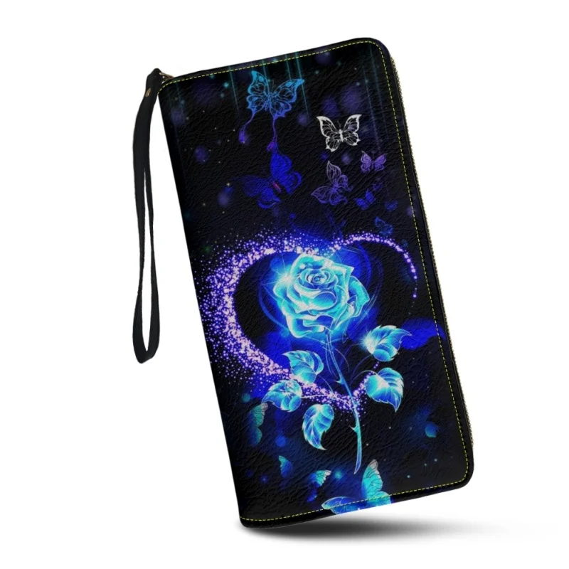 Belidome Blue Rose Wallet for Women Leather RFID Blocking Design Zip Around Card Holder Organizer Ladies Travel Clutch Wristlet